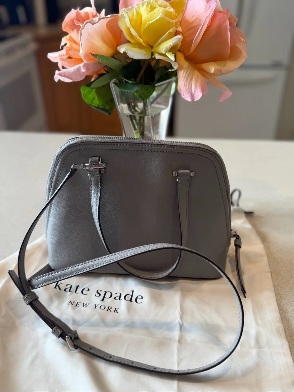 kate spade Gray Leather Dome Satchel with Detachable Crossbody Strap - Picture 2 of 11